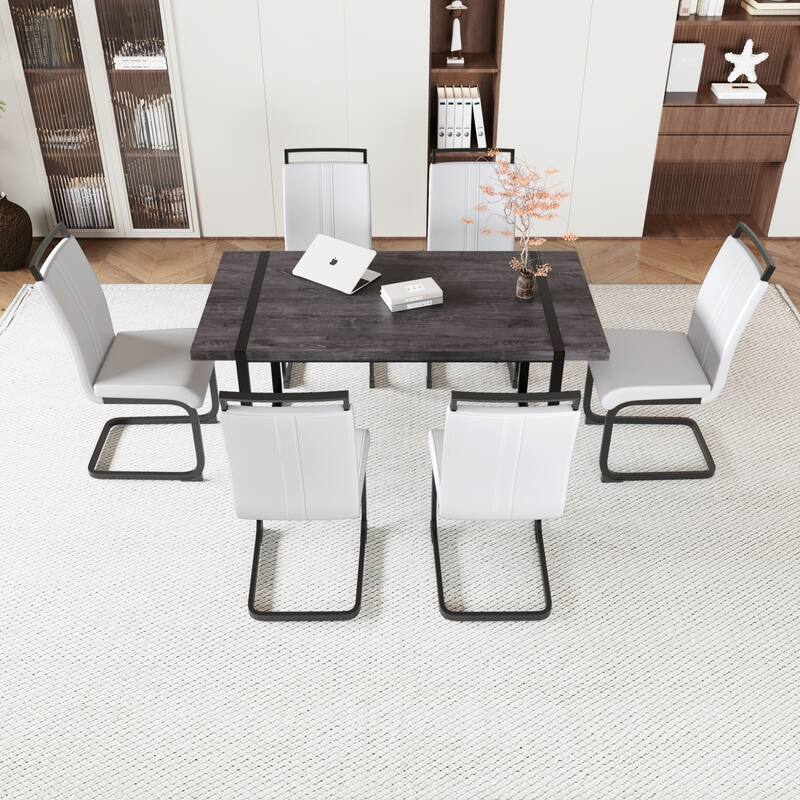 Modern Dining Set with Rectangular MDF Black Table & High Back C-shaped Tube Chairs