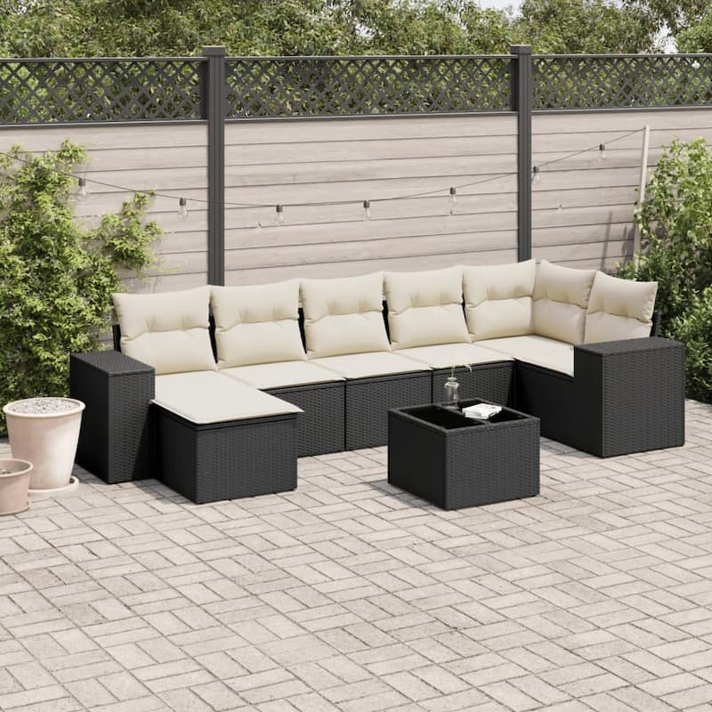 vidaXL Garden Sofa Set - Black and cream With table