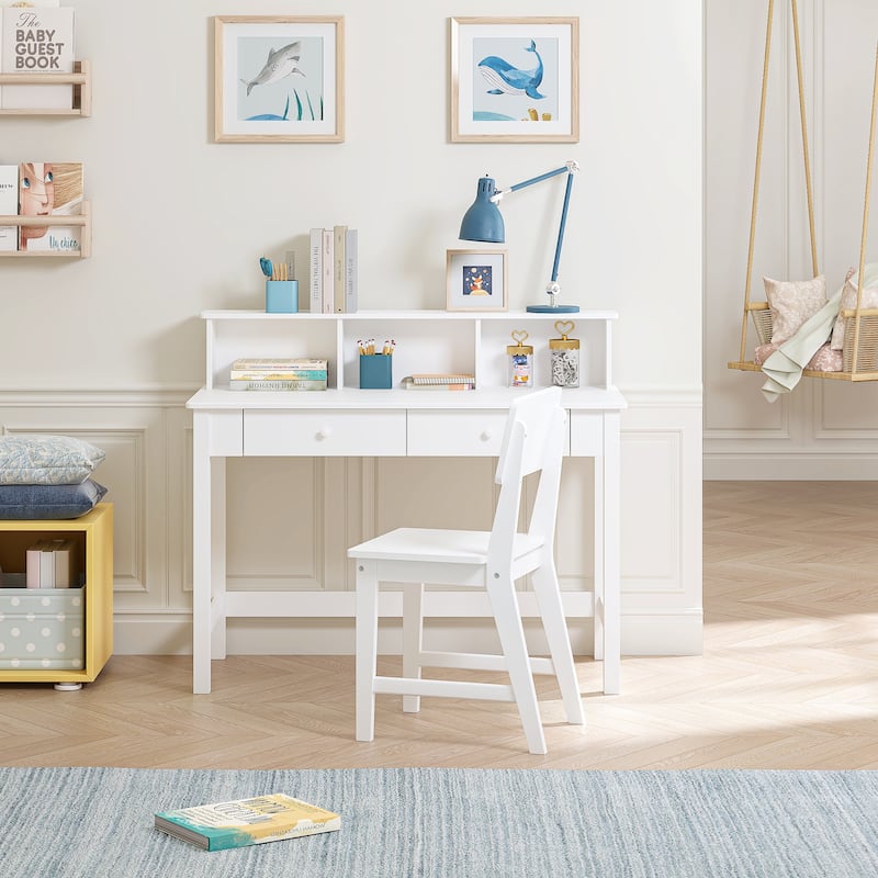 COSTARS Kids Desk and Chair Set with Hutch, Wooden Study Table for 5–12 Years Old, Student Writing Desk and Computer Workstation