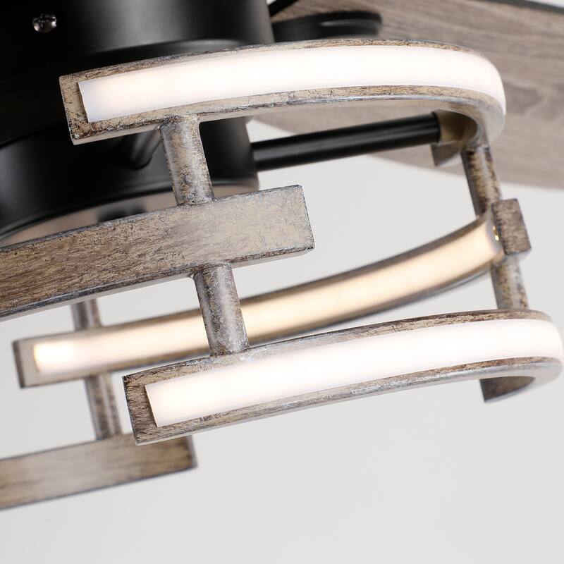 52" Farmhouse Matte Black Reversible Integrated LED Dimmable Reversible Ceiling Fan with Light and Remote