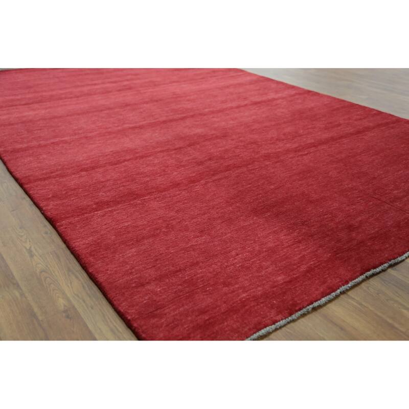 Hand Knotted Oriental 100% Wool Carpet Modern Solid Red Gabbeh Area Rug - 9' 2'' X 6' 1''