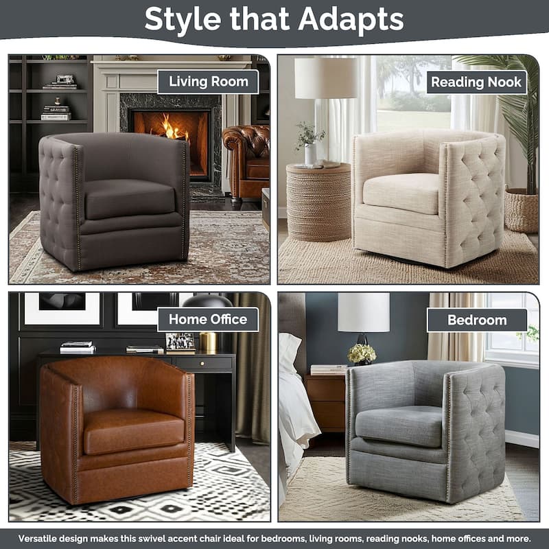 Madison Park Capstone 360-degree Swivel Barrel chair with Tufting and Nail heads