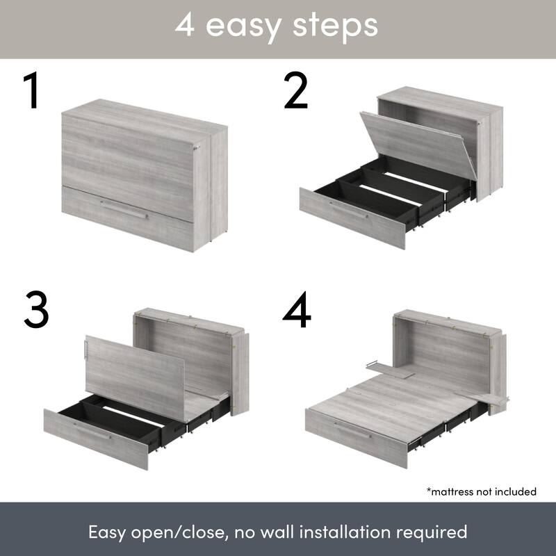 Bestar Borealis 63W Queen Murphy Cabinet Bed with Pullout Drawer