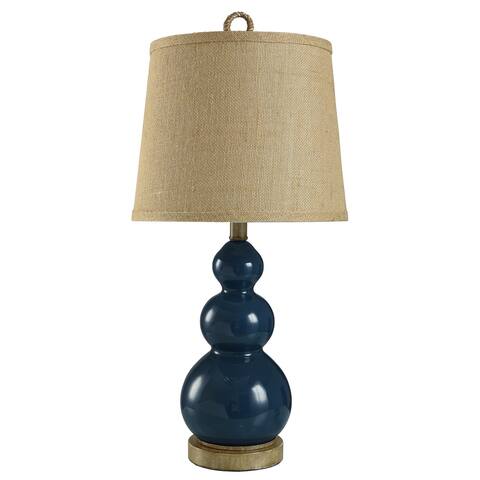 The Curated Nomad Nayla Nautical Blue Table Lamp with Burlap Shade