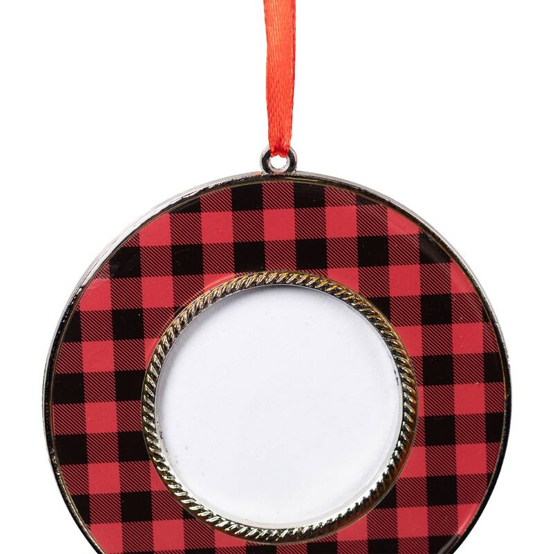 Buffalo Plaid Photo Frame Christmas Ornaments - 3.5" - Set of 4
