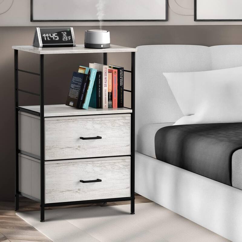Nightstand 2-Drawer Shelf Storage - Bedside Furniture End Table Chest