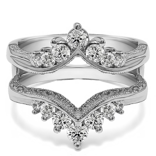 3/4 Ct. Chevron Vintage Ring Guard Cubic Zirconia Sterling Silver