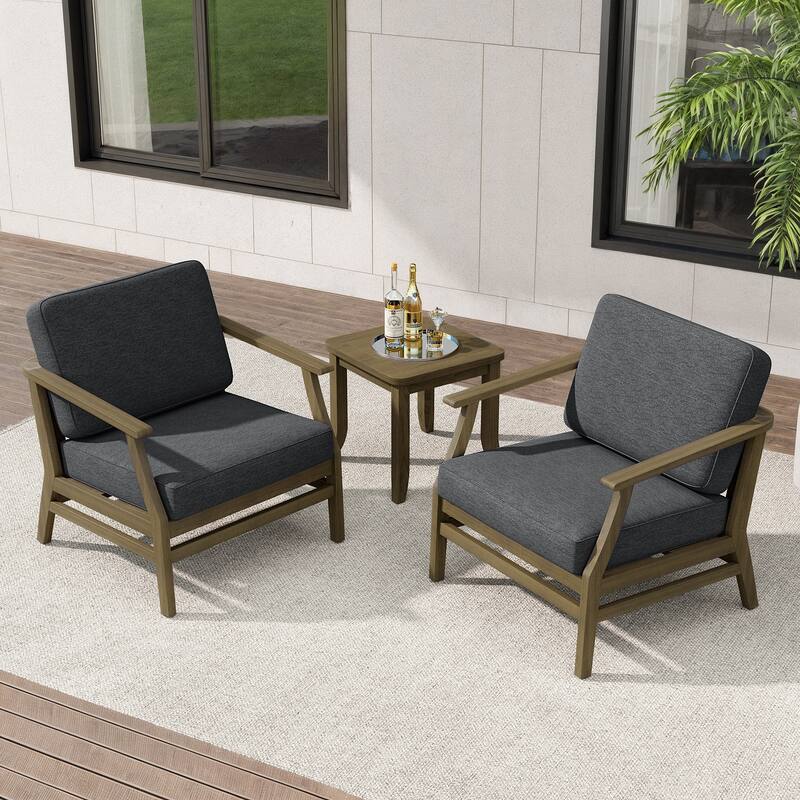 Teak Outdoor Bistro Set with Weather-Resistant Cushions (3-Piece Set)