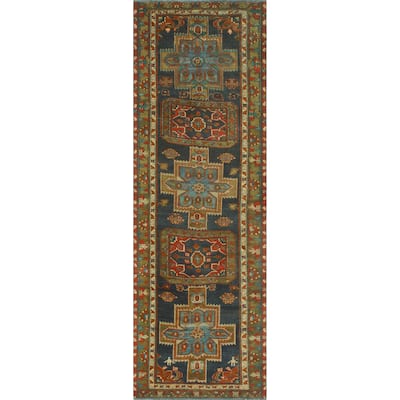 Fine Vintage Distressed Atticus Navy/Red Runner - 3'4" x 9'10"