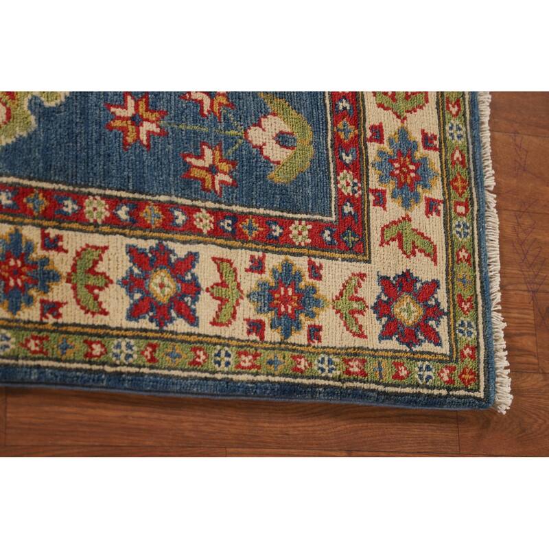 Traditional Blue Kazak Oriental Accent Rug Hand-Knotted Wool Carpet - 3'3"x 5'0"