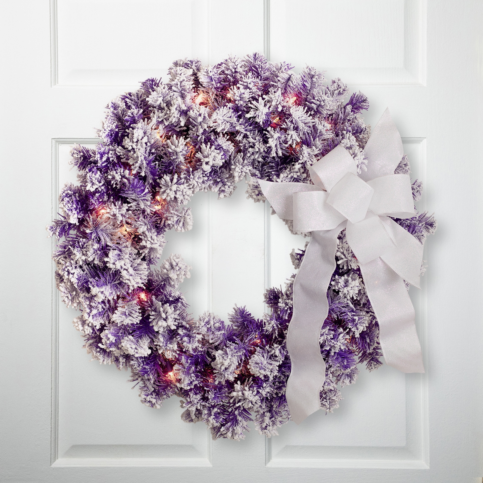 Flocked Pine Artificial Christmas Wreath 24" Purple Clear Lights