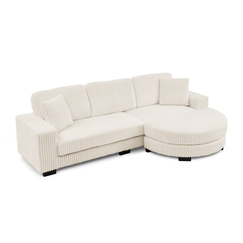 Corduroy Tufted Upholstered Sofa, L-Shaped Modular Sectional Sofa, Convertible Sleeper Sofa with Curved Ottoman