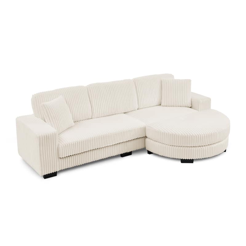 Roomfitters Corduroy Tufted Upholstered Sleeper Sectional Sofa, L-Shape Modular Convertible Sofa with Arc Footstool