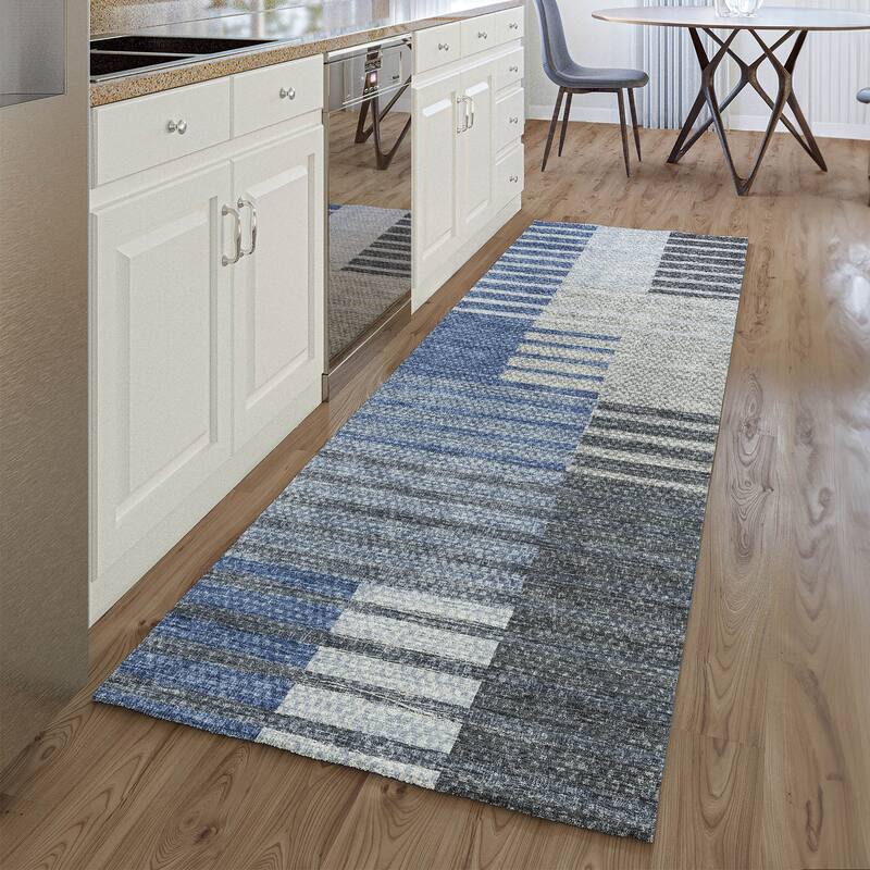 Premium Washable Super Soft Geo Stripe Mayfield Rug - Blue - 2' 3" x 7' 6" - Runner