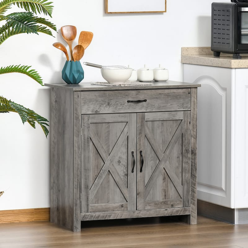 Farmhouse Style Barn Door Sideboard Buffet Cabinet - Grey