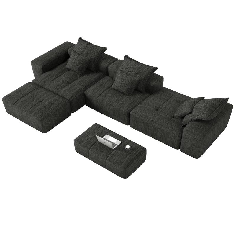 Modern Oversized Chenille Modular Sectional Sofa Tufted Sofa with 6 Pillows and Ottoman for Living Room