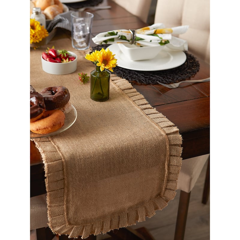 DII Natural Ruffle Trim Jute Table Runner, 14x72 inch