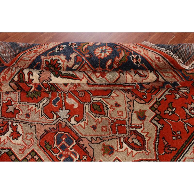Hand Knotted Oriental 100% Wool Carpet Traditional Medallion Oranges & Rust Heriz (serapi) Area Rug - 11' 10'' X 9' 0''