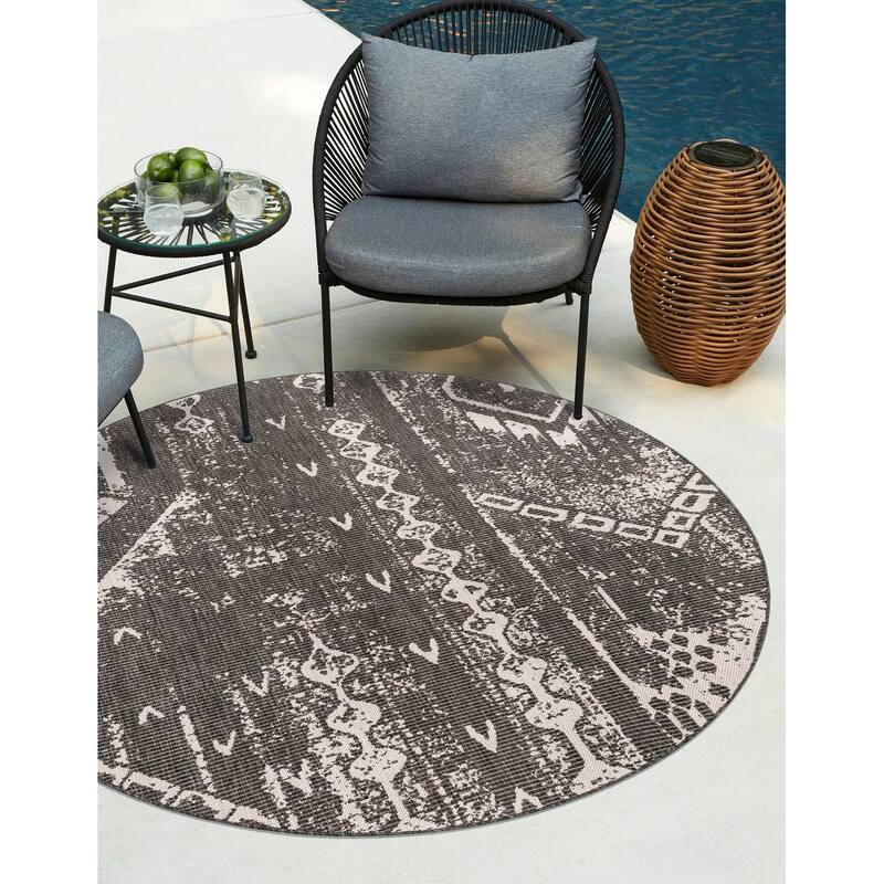 Outdoor Ogooplario Collection Area Rug - Charcoal Gray - 6' Round
