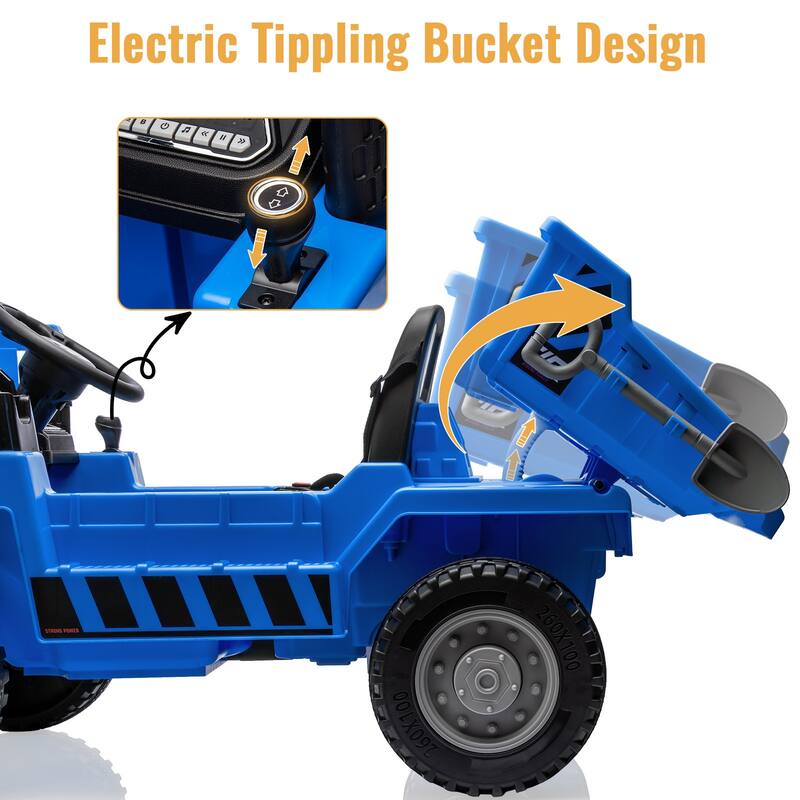 12V Electric Kids Ride-on Dump Truck Toy Car with Dumping Bed, Shovel
