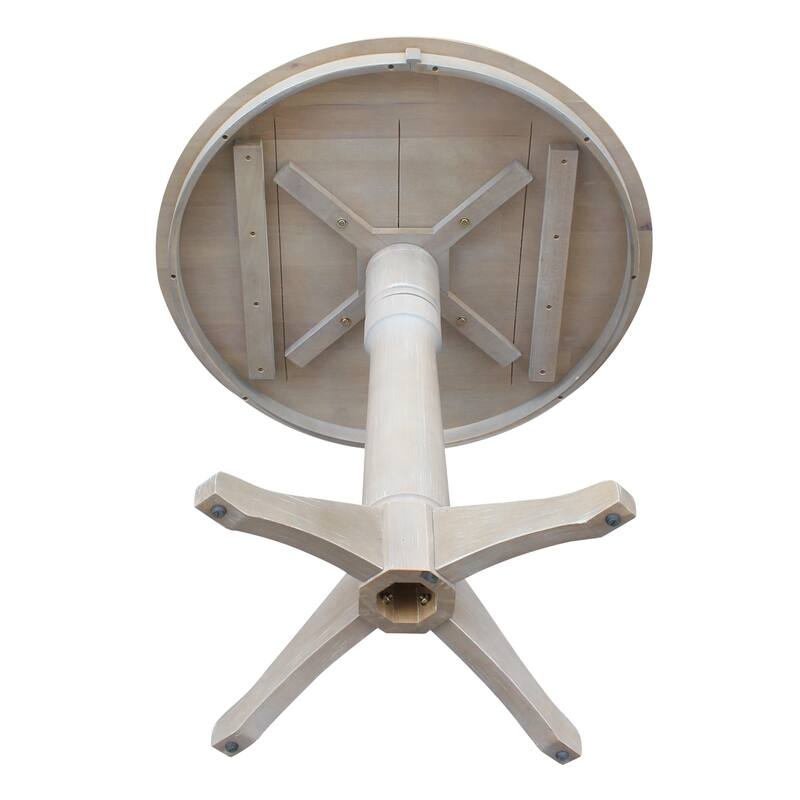 Round Top 36" x 36" Solid Wood Pedestal Table in Washed Gray Taupe