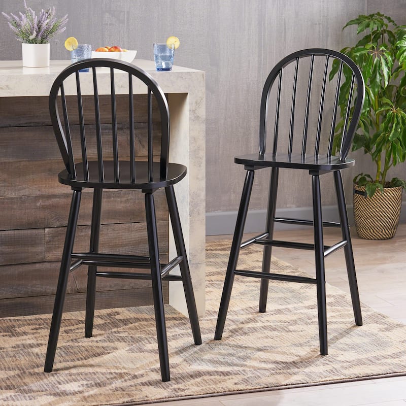 Tilbury Traditional Rubberwood Spindle Bar Stools (Set of 2) by Christopher Knight Home - Black