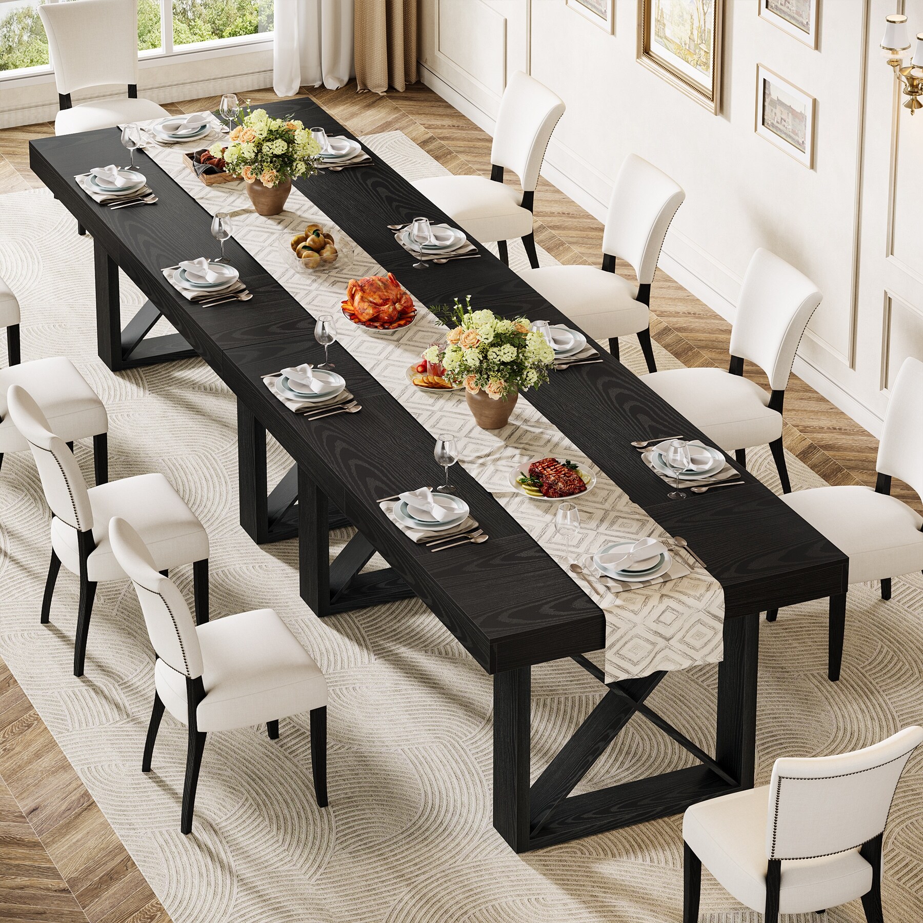 63-Inch Rectangle Dining Table, Farmhouse Kitchen Table for Home