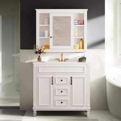 30" Ceramic Sink Bathroom Vanity with Gold Handles, Soft-Close Storage & Space-Saving Design