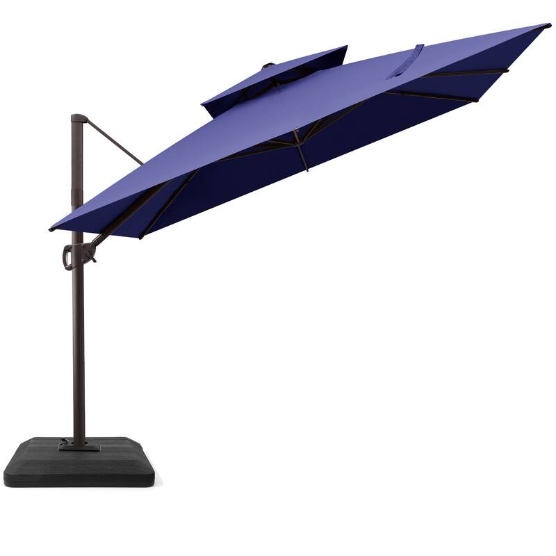 VredHom 11 FT Square Outdoor Patio Double Top Cantilever Umbrella with Weight Base - NavyBlue