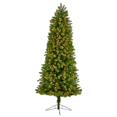 7' Slim Virginia Spruce Artificial Christmas Tree with 500 Warm White (Multifunction) LED Lights