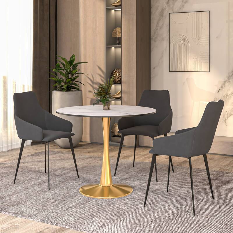 LeisureMod Bristol 31" Round Dining Table for 4 with MDF Wood Tabletop in Gold Steel Base for Kitchen & Dining Room