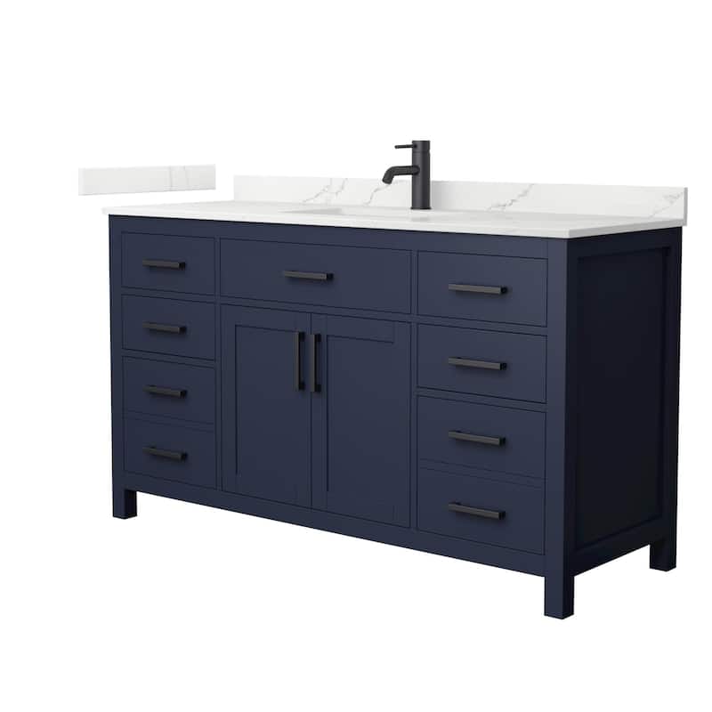 Wyndham Collection WCG2424-60S-QTZ-UNSMXX Beckett 60" Free Standing - Dark Blue / Giotto Quartz Top / Matte Black