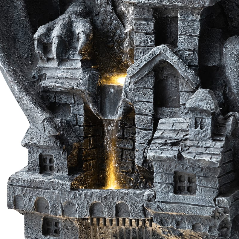 Glitzhome 36.5"H LED Mystical Gothic Dragon 4-Tier Polyresin Outdoor Floor Fountain - 36.5"