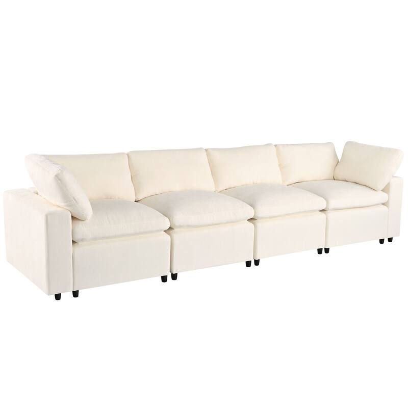 133.9" Polyester Modular Sectional Sofa U-Shaped 4-Seat with Wireless Charging, Bluetooth Speakers and USB Ports