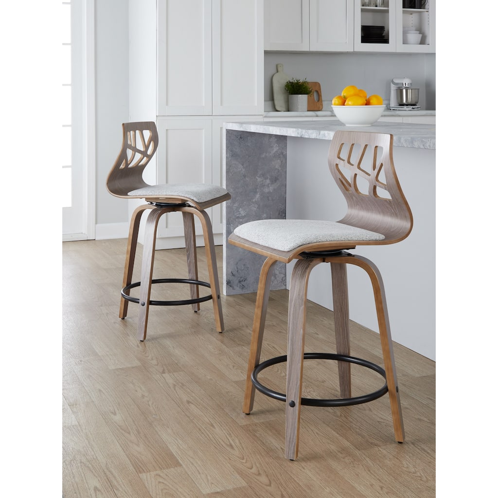 Carson Carrington Sala 24" Fixed-Height Counter Stool with Bent Wood Legs & Round Footrest (Set of 2)