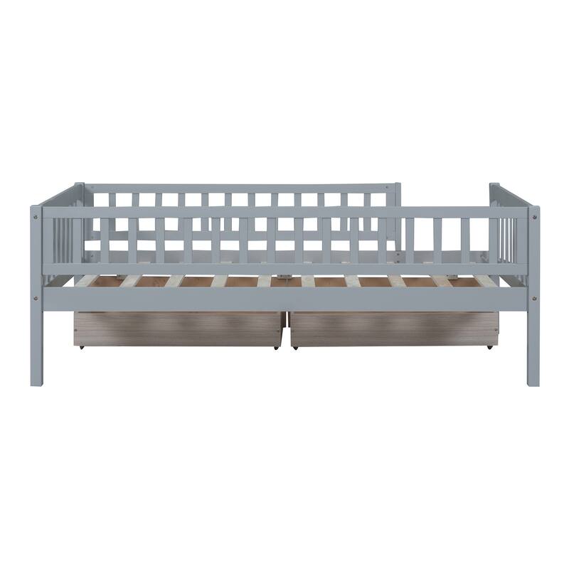 Twin Size Wood Daybed with Two Drawers, Space-Saving Design, Gray Finish