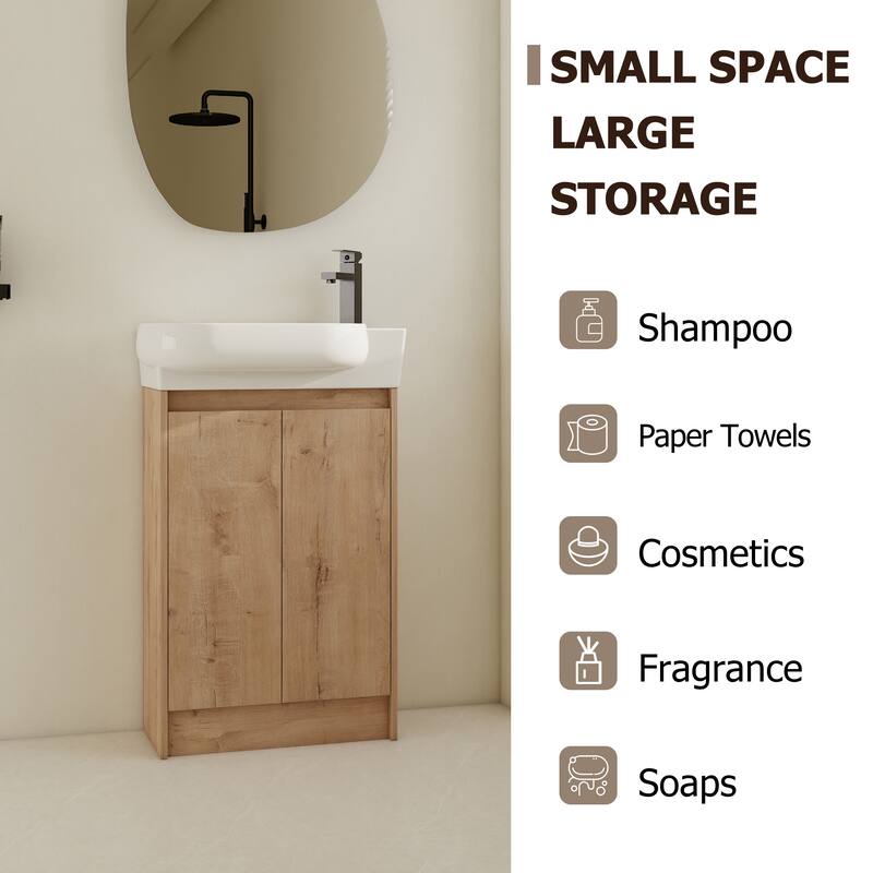 23" Bathroom Vanity with Round Ceramic Sink, Soft-Close Hinges, and Spacious Storage - Black Chestnut Finish