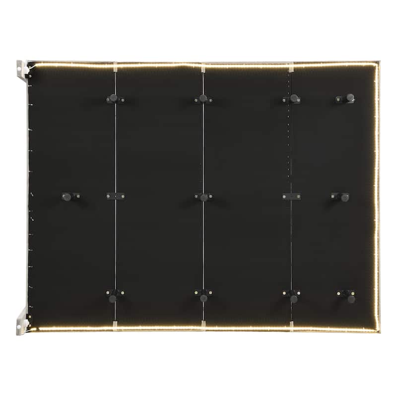 Vertical Line Headboard Bed Frame, Velvet Upholstered Floating Platform Bed, Sensor Lights Under the Headboard on Both Sides