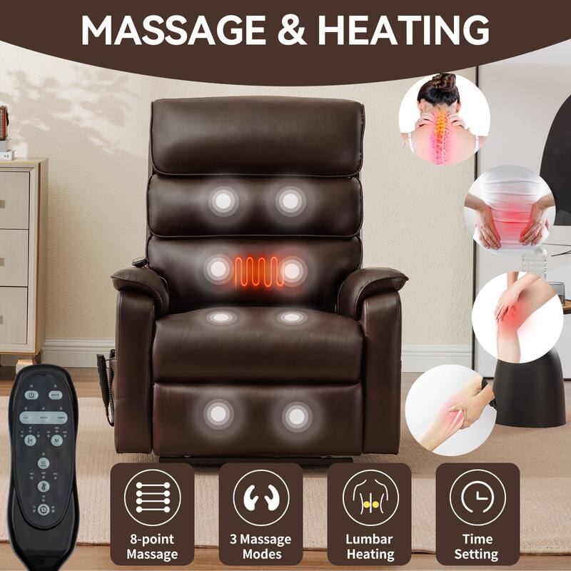 Dual Motor Infinite Position Power Lift Recliner Chair with Power-Remote, Heat Massage and Heavy Duty Motion Mechanism