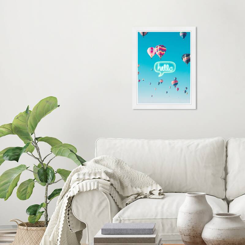 Wynwood Studio Prints Typography and Quotes Hello Balloons Blue and Celeste Modern & Contemporary Wall Art Canvas Print - White