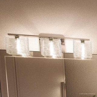 Luxury Modern Glass/ Chrome Finish Steel 3-light Bathroom Light - 6.75" H, 22.5" W, 5" Dep