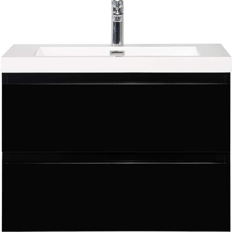 30" Modern Floating Bathroom Vanity with Glossy Resin Sink, Wall-Mounted Bathroom Cabinet with Soft Close Drawers