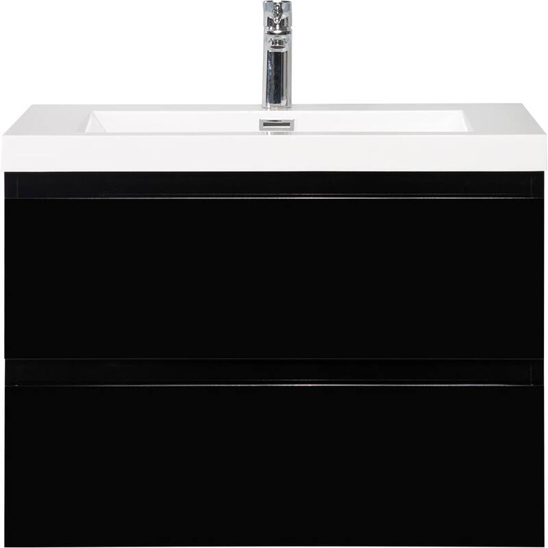 Modern Wall-Mounted Bathroom Vanity with White Solid Surface Top