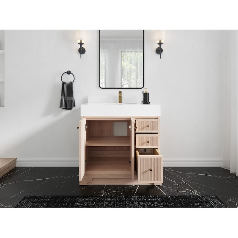 Willow Collections 36 in. W x 22 in. D Manhattan Oak Wood Center Sink Bathroom Vanity with Countertop