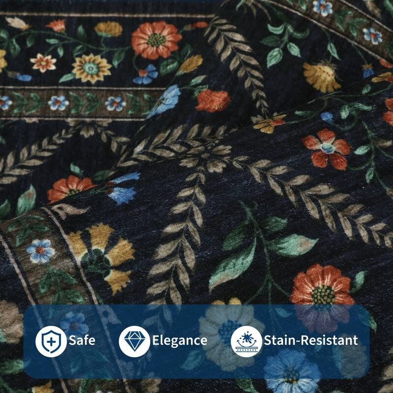 Floral Area Rugs for Living Room Bedroom Soft Farmhouse Washable Rug Non-Slip Low Pile Accent Carpet