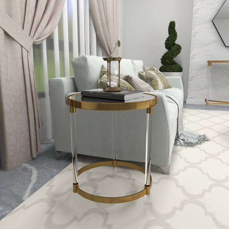 Minimalist Acrylic Plastic Accent Table with Mirrored Glass Top - Gold or Silver