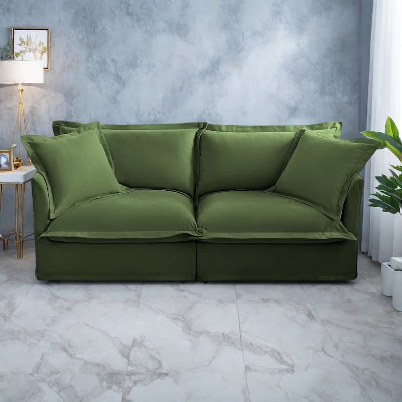 83.4" Chenille Modular 3-Seat Sofa with Removable Washable Covers, 300lb Capacity - Green