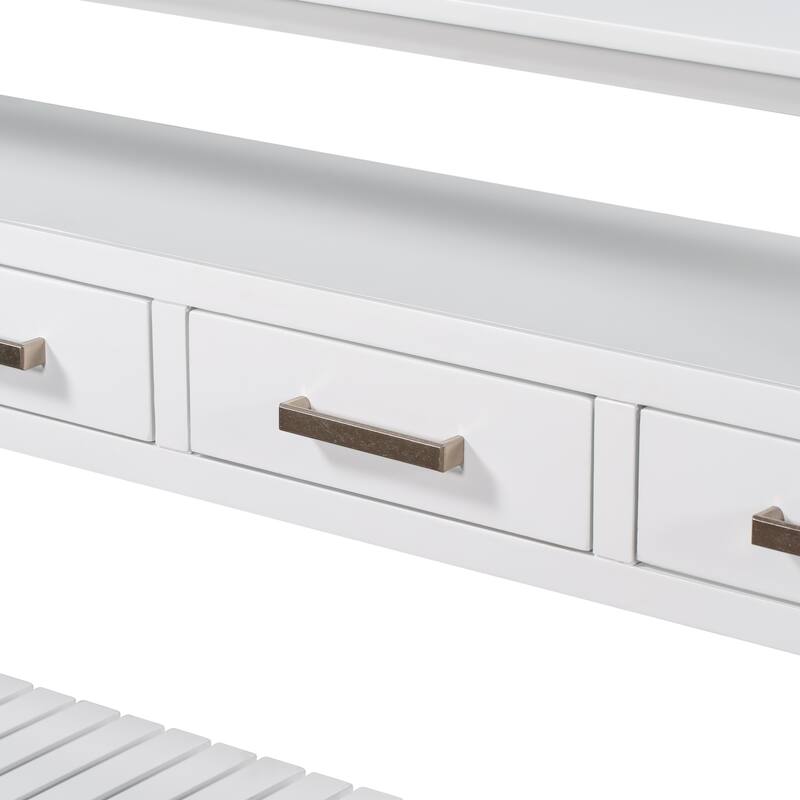 Roomfitters 61.5" Entryway Table with 4 Drawers, 3-Tier Console Sofa Table with Open Shelves for Hallway