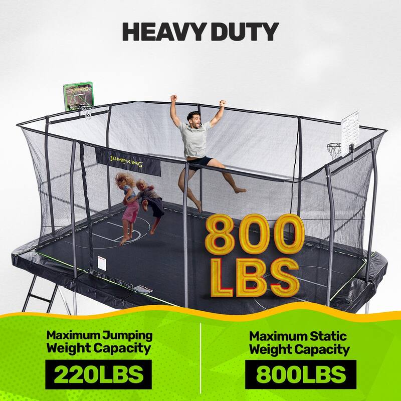 10x15 ft Rectangular Trampoline with Basketball Hoop - High-Bounce Performance Frame & Full Enclosure - 15
