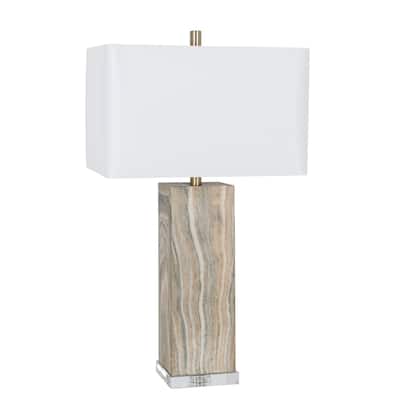 Metal 30" Table Lamp with Linen Shade, Grey Water Transfer (Set of 2)